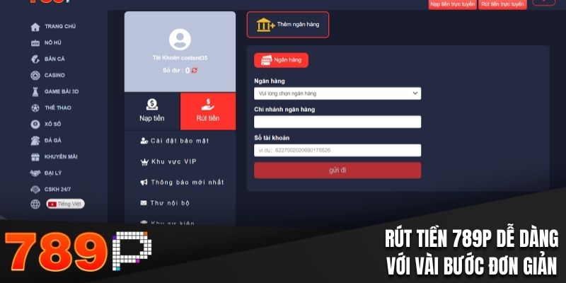 Rút tiền 789P dễ dàng với vài bước đơn giản